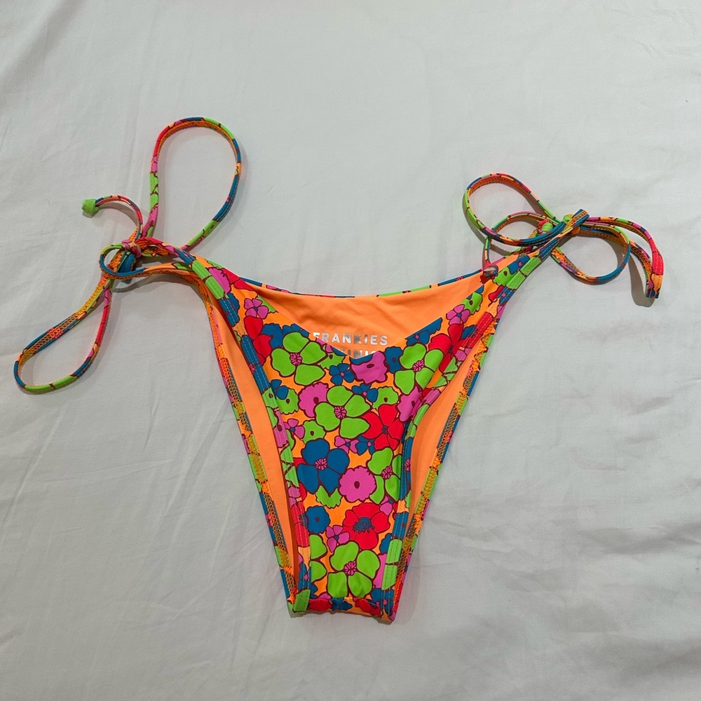 Frankie’s Bikinis cheeky flower print tie bikini bottom